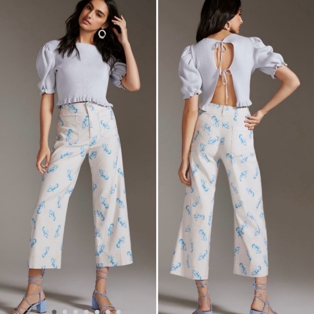 Anthropologie Maeve The Collette blue lobster wide leg high rise 27